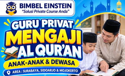Guru privat mengaji Al-Qur'an anak-anak dan dewasa Bimbel Einstein area Surabaya, Sidoarjo, dan Mojokerto
