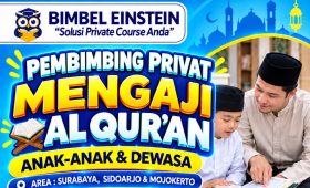 Flyer promo privat mengaji Al-Quran Surabaya Bimbel Einstein jangkauan Sidoarjo Mojokerto